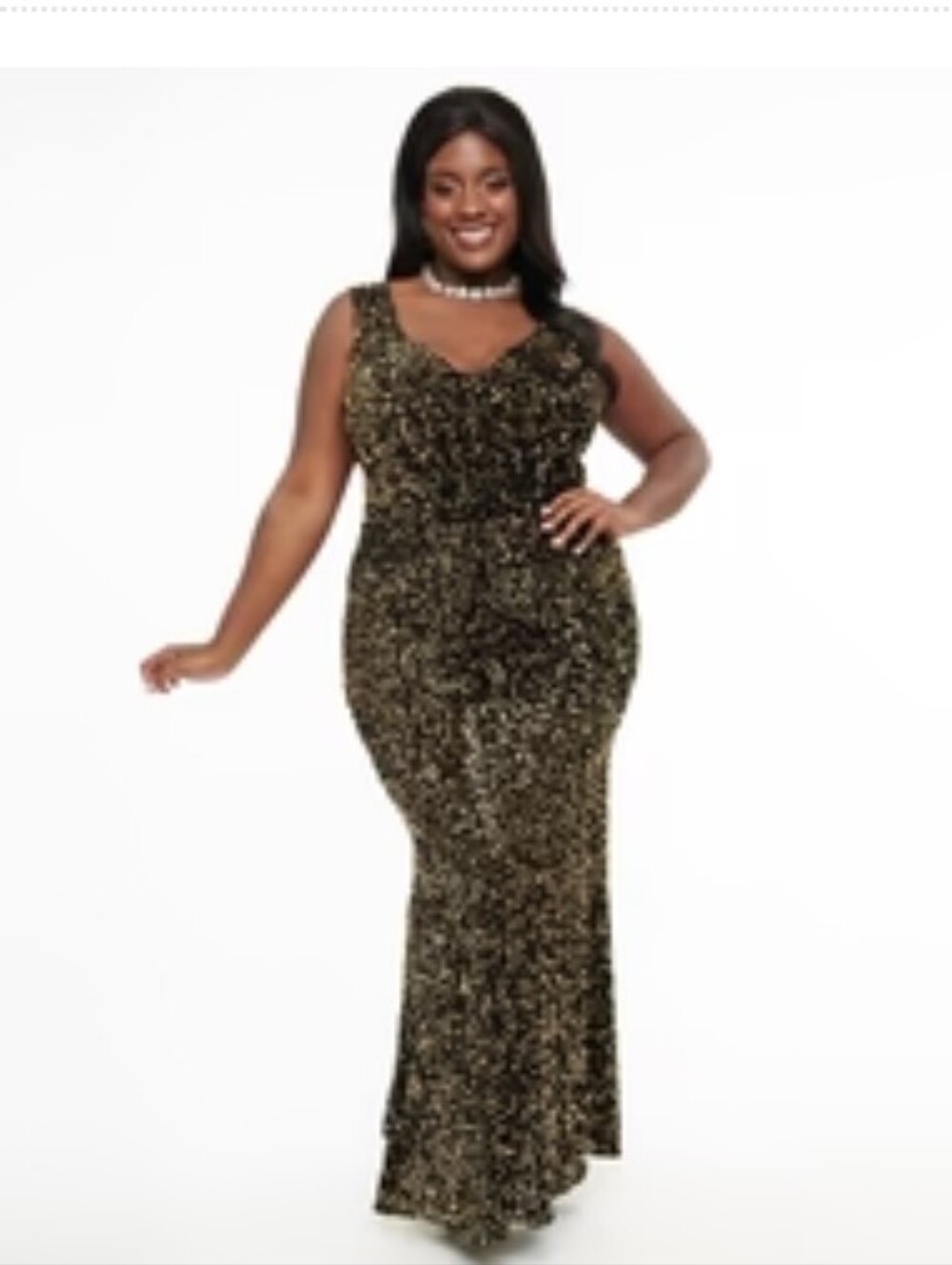 Unique Vintage Black and Gold Sequin Maxi Dress